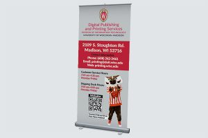 Pull-up banner with Bucky Badger